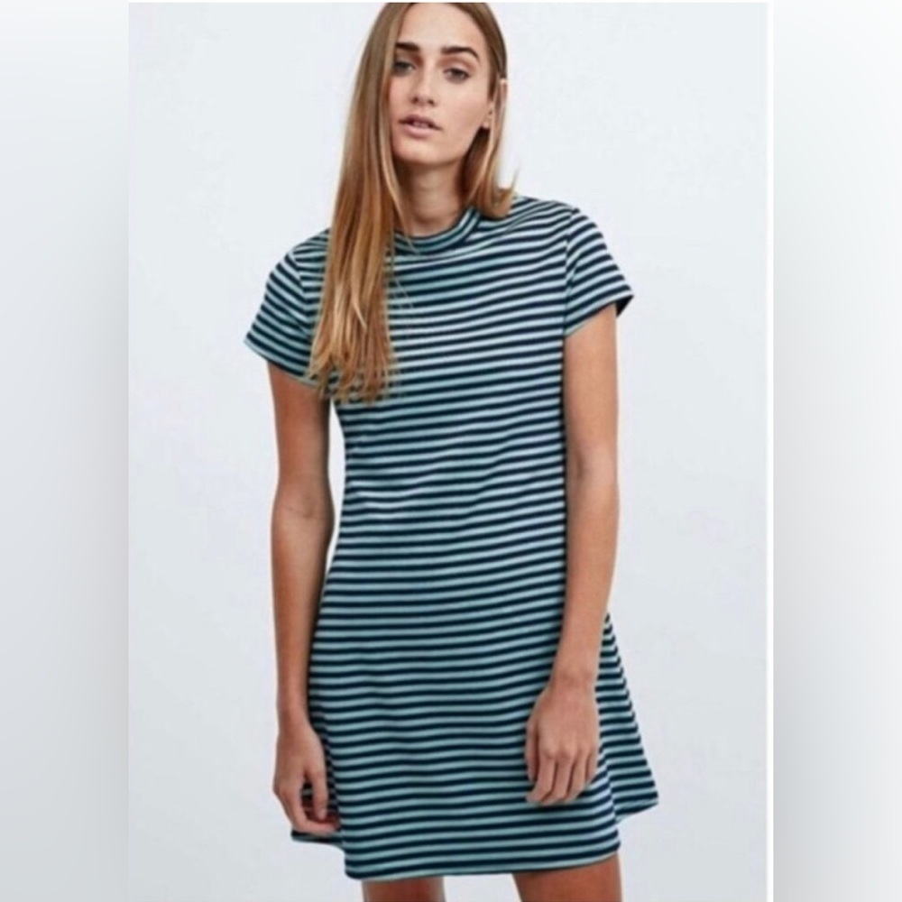 Free People Beach On The Line Ponte Mini Dress Large‎ Navy Mint Striped Casual